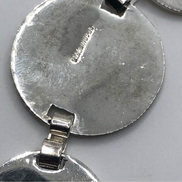Vtg Silver Plated Mayan Disc Circle Link Bracelet 8.5” - Picture 3 of 5